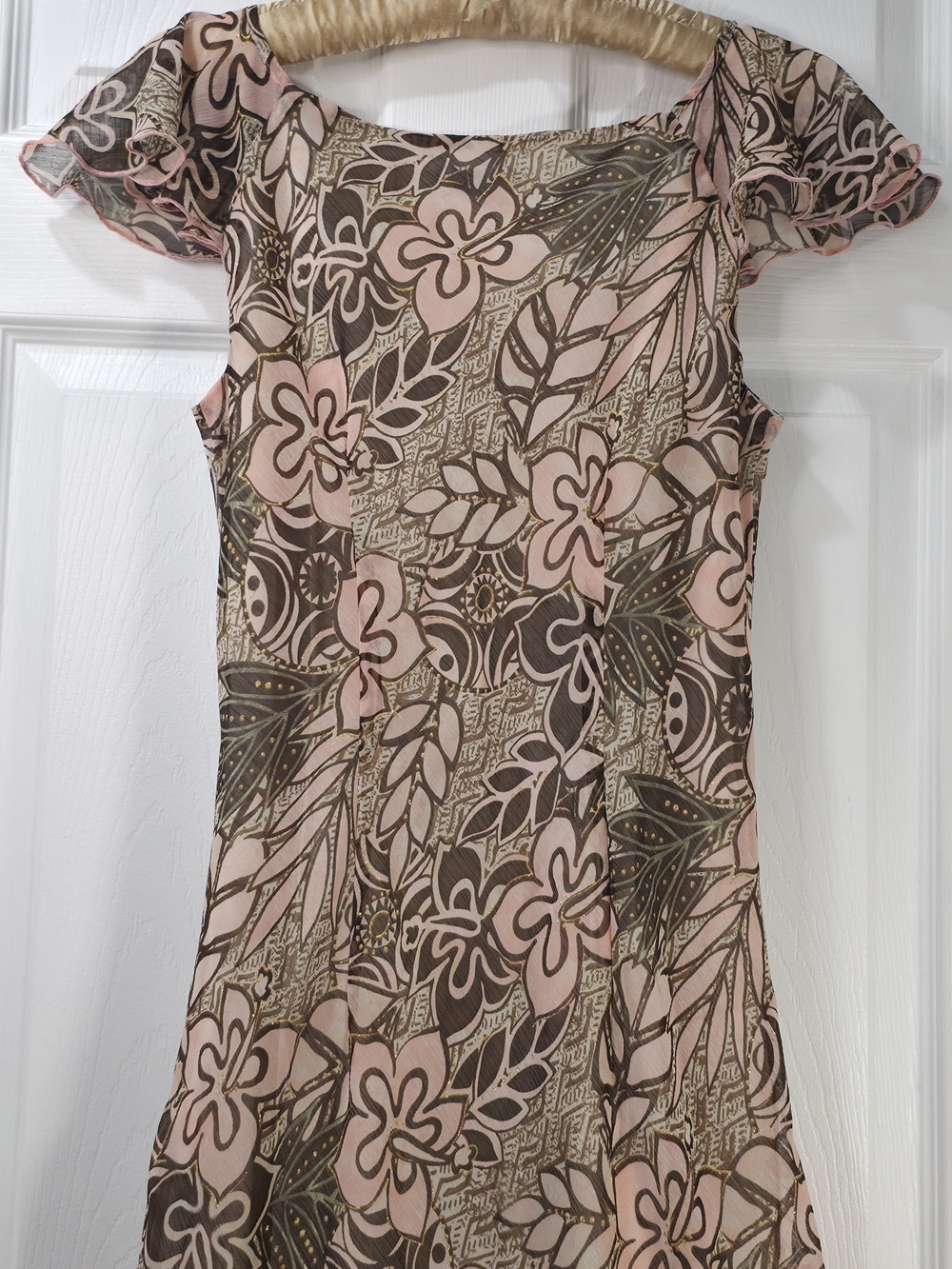 Floral V-Neck Flutter Sleeve Midi Dress in Dusty Pink Y2k Revival Summer Dress - Picture 10 of 12